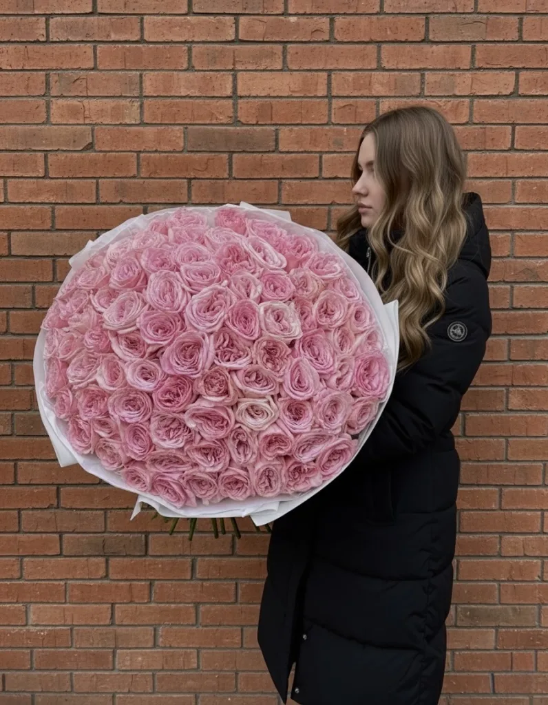 Монобукет з ароматних півонієподібних троянд «Pink O'Hara» — folia.flowers, квіти у Варшаві