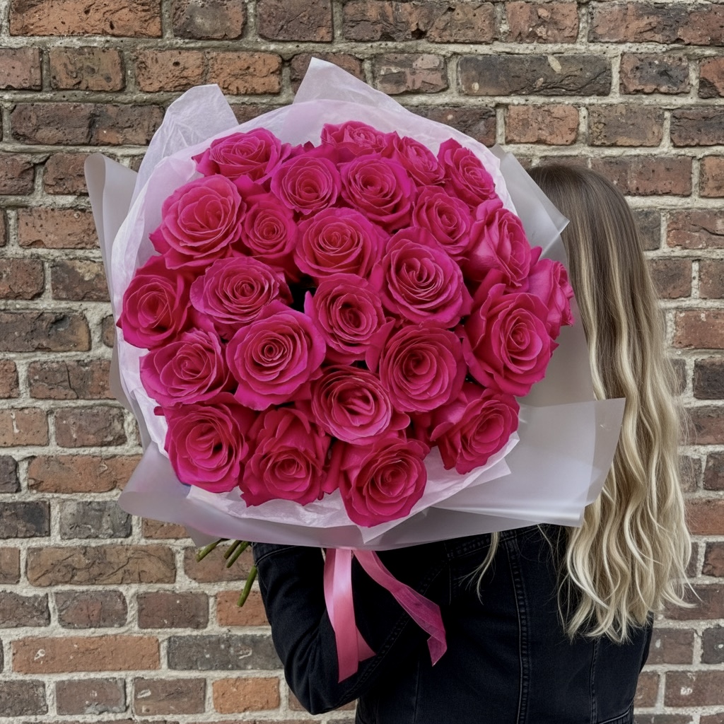 Monobukiet z malinowych róż jednogłowych - obrazek 2